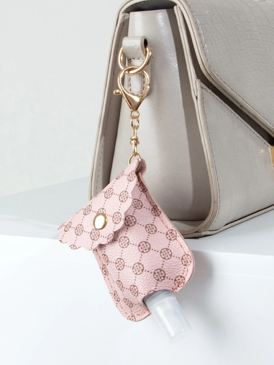 Geometric Graphic Hand Sanitizer Bottle Holder Bag Charm - Pink - View 1