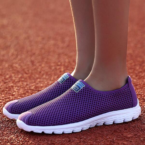 

Minimalist Knit Panel Running Shoes, Purple