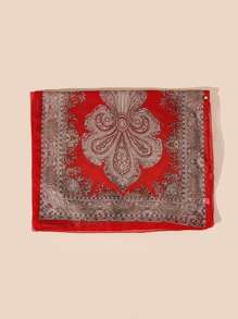 Faux Pearl Chi tiết Khăn quàng in hoa - Đỏ - Xem 2