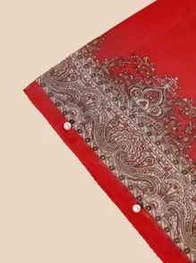 Faux Pearl Chi tiết Khăn quàng in hoa - Đỏ - Xem 3