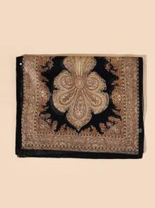 Faux Pearl Chi tiết Khăn quàng in hoa - màu đen - Xem 2