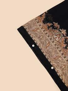 Faux Pearl Chi tiết Khăn quàng in hoa - màu đen - Xem 3