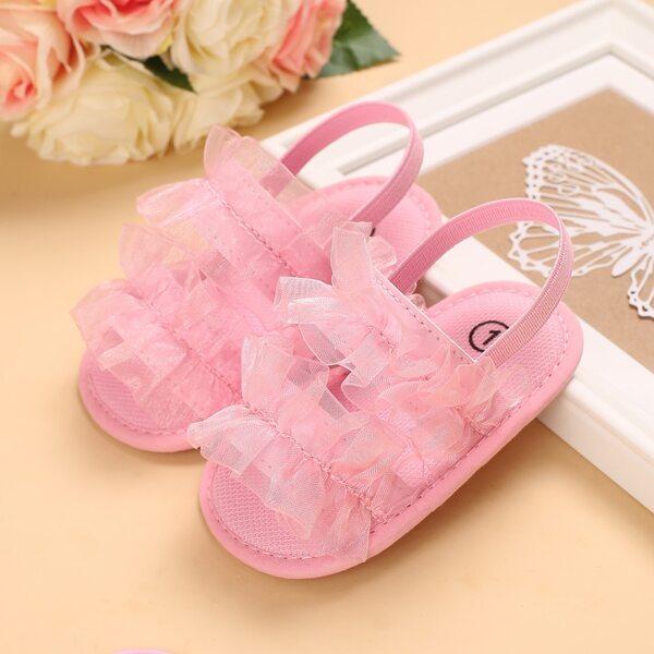 

Baby Solid Ruffle Trim Slingback Sandals, Pink