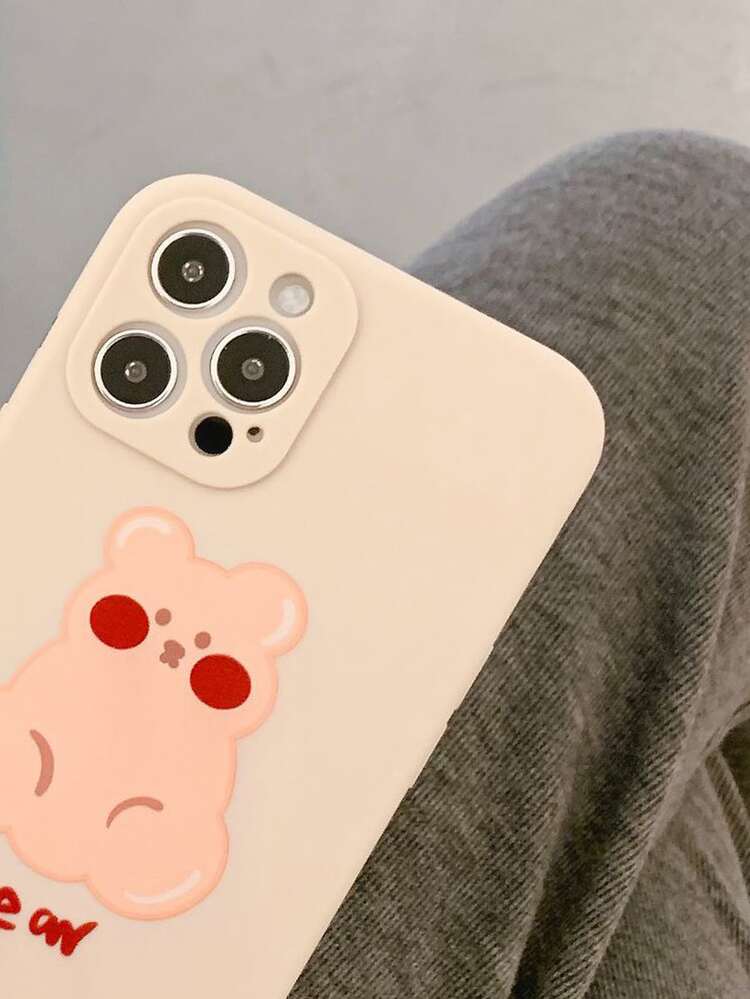 Cartoon Bear Print Phone Case - Beige - View 3