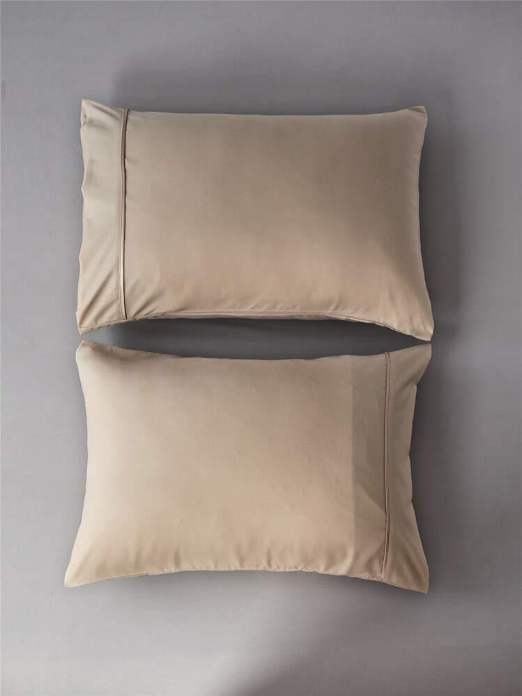 2pcs Khaki Brushed Pillowcases, Solid Color Polyester Piping Pillow Covers, Suitable For All Seasons - Khaki - View 7