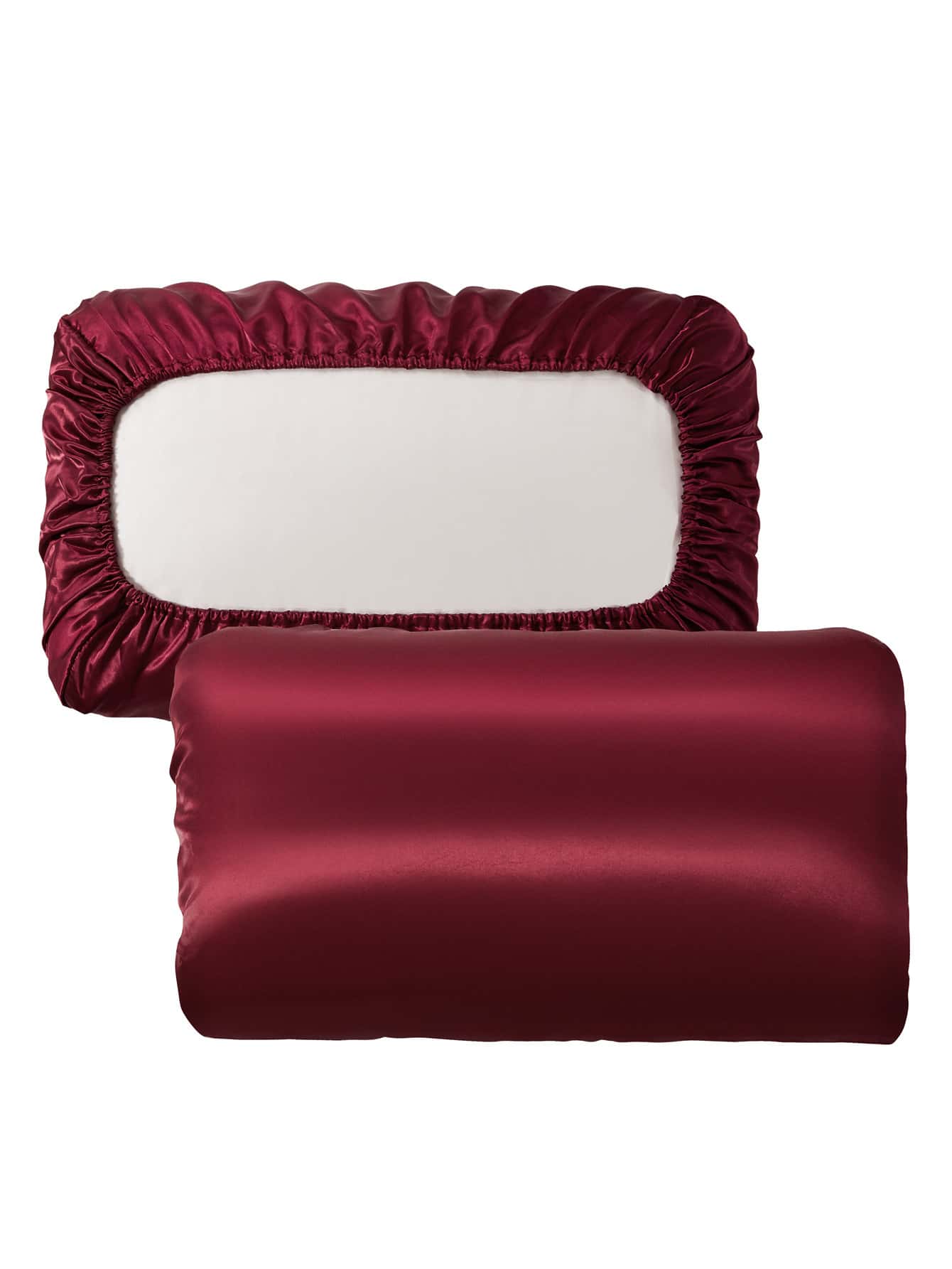 1 cặp áo gối bằng satin trơn không có chất làm đầy - Màu Đỏ Sâu - Xem 1