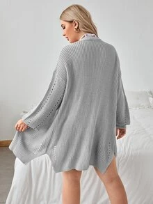 SHEIN LUNE Plus Ribbed Knit Drop Shoulder Cardigan - Grey - View 2