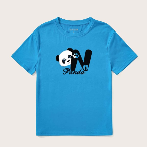 

Panda And Letter Graphic Tee, Blue