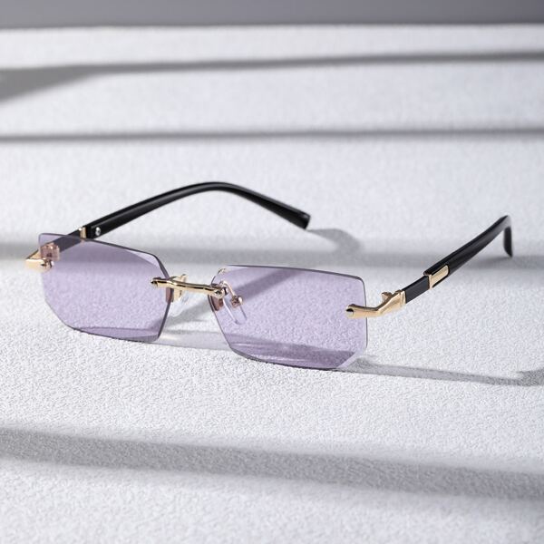 

Men Tinted Lens Rimless Sunglasses, Mauve purple