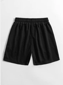 SHEIN EZwear Plus Letter Graphic Drawstring Waist Track Shorts - Black - View 2