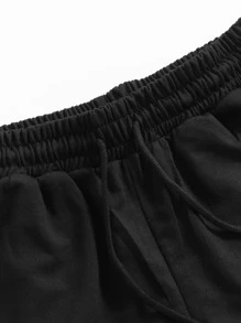 SHEIN EZwear Plus Letter Graphic Drawstring Waist Track Shorts - Black - View 6