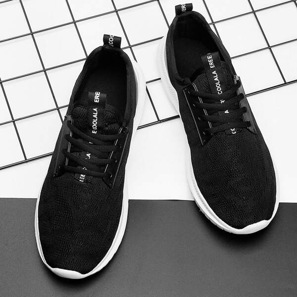 

Men Lace-up Decor Sneakers, Black and white