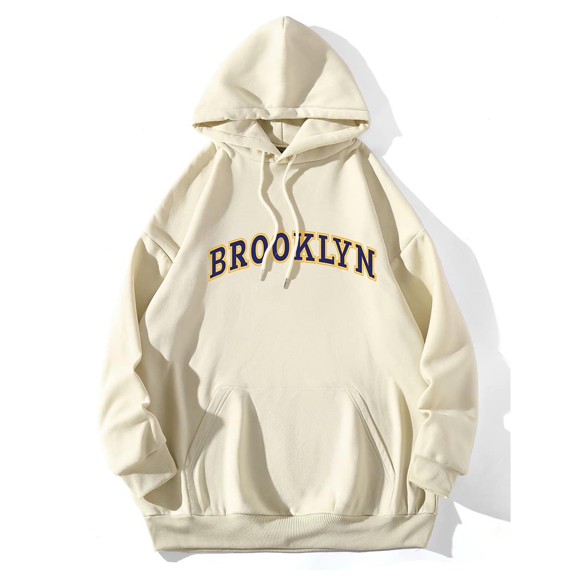 

Letter Graphic Drop Shoulder Drawstring Hoodie, Apricot