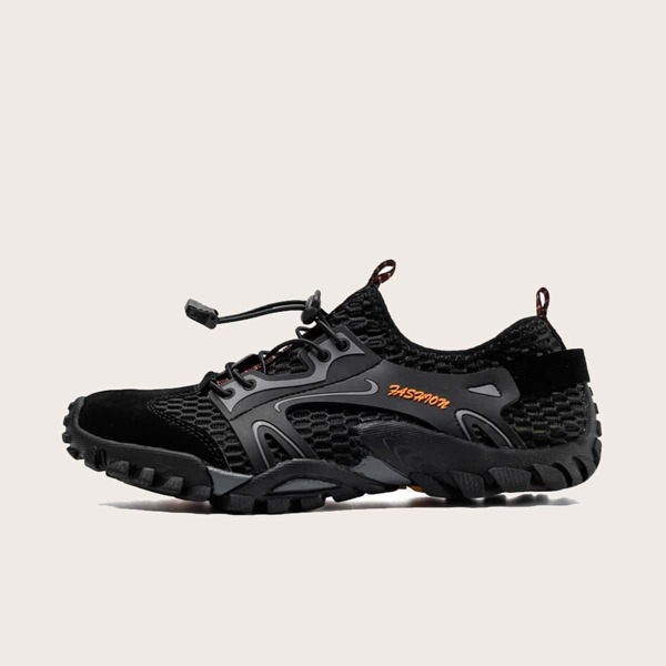 

Men Letter Graphic Drawstring Design Water Shoes, Black