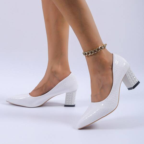 

Minimalist Snake Embossed Court Pumps, White