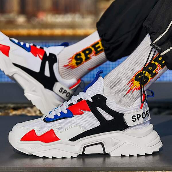 

Men Color Block Lace-up Front Sneakers, White