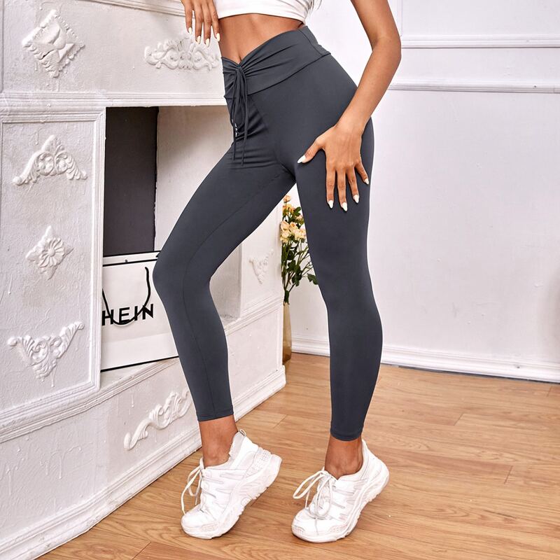 

Drawstring Front Cropped Leggings, Black