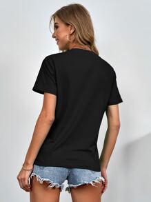 INAWLY Graphic Round Neck Tee - Black - View 2