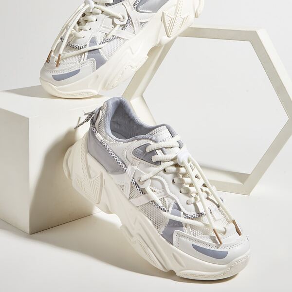 

Lace-up Front Chunky Sneakers, Beige
