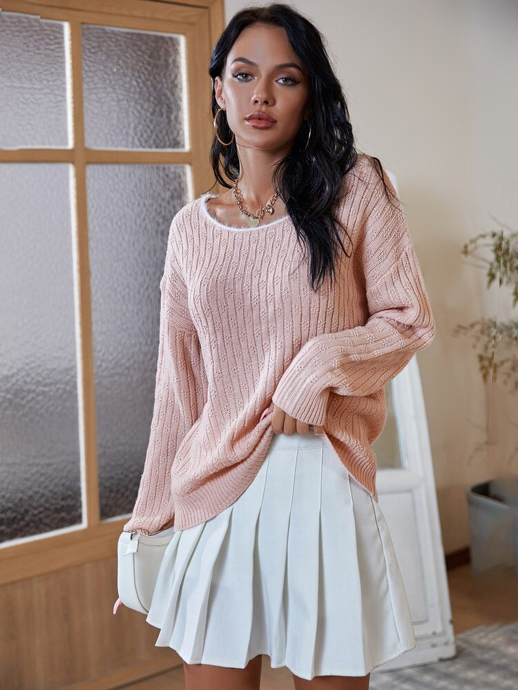 Heart Cut Out Back Scoop Neck Jumper - Coral Pink - View 1