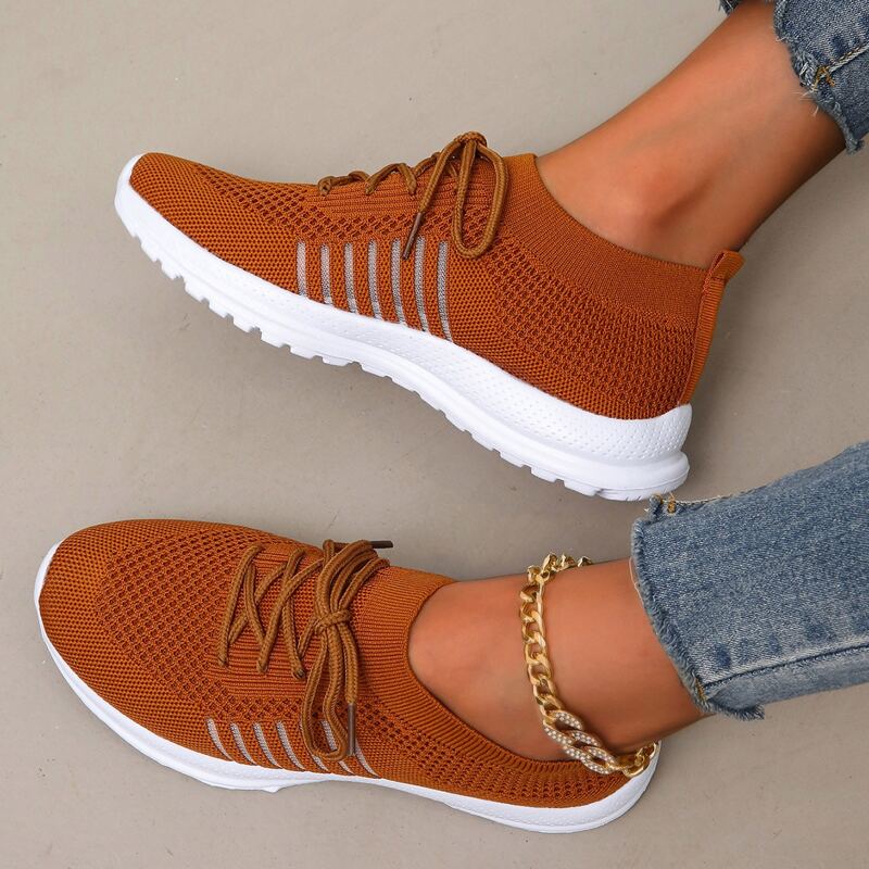 

Knit Panel Lace Up Front Running Shoes, Brown