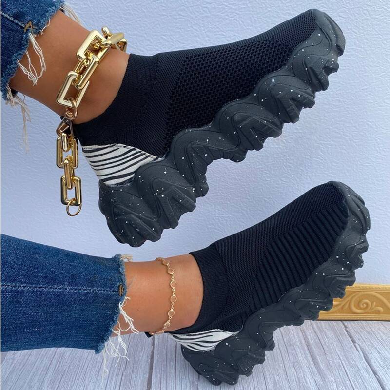 

Zebra Striped Print Chunky Trainers, Black
