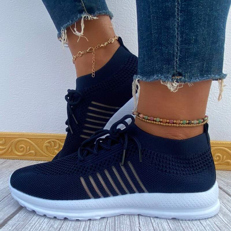 

Knit Panel Lace Up Front Running Shoes, Blue