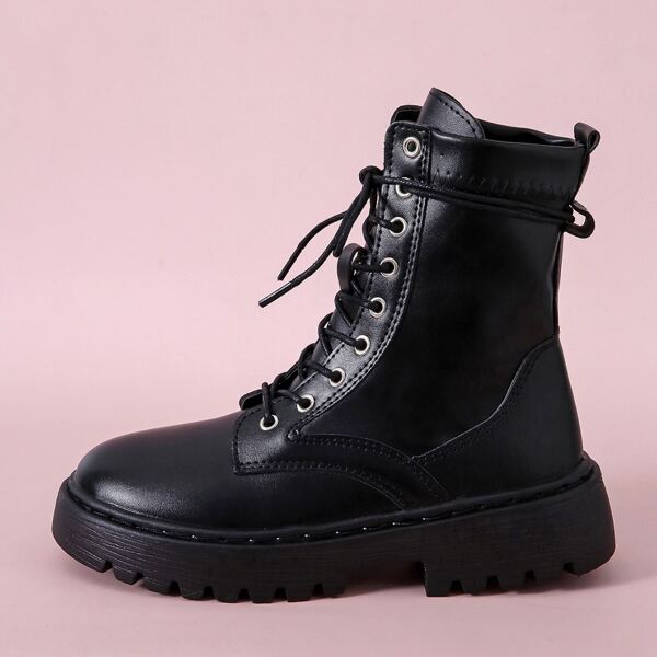 

Minimalist Lace Up Front Combat Boots, Black