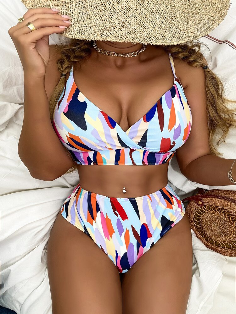 Allover Print Bikini cạp cao đi biển mùa hè - Nhiều màu - Xem 1