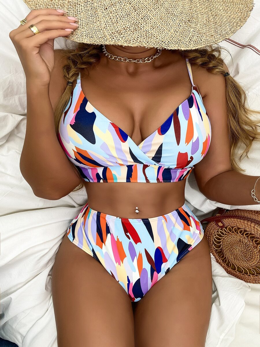 Allover Print Bikini cạp cao đi biển mùa hè - Nhiều màu - Xem 1