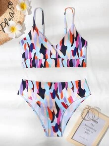 Allover Print Bikini cạp cao đi biển mùa hè - Nhiều màu - Xem 7