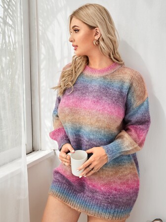 كنزة صوفية كنزة ذات كتف متدلي أومبر للشتاء