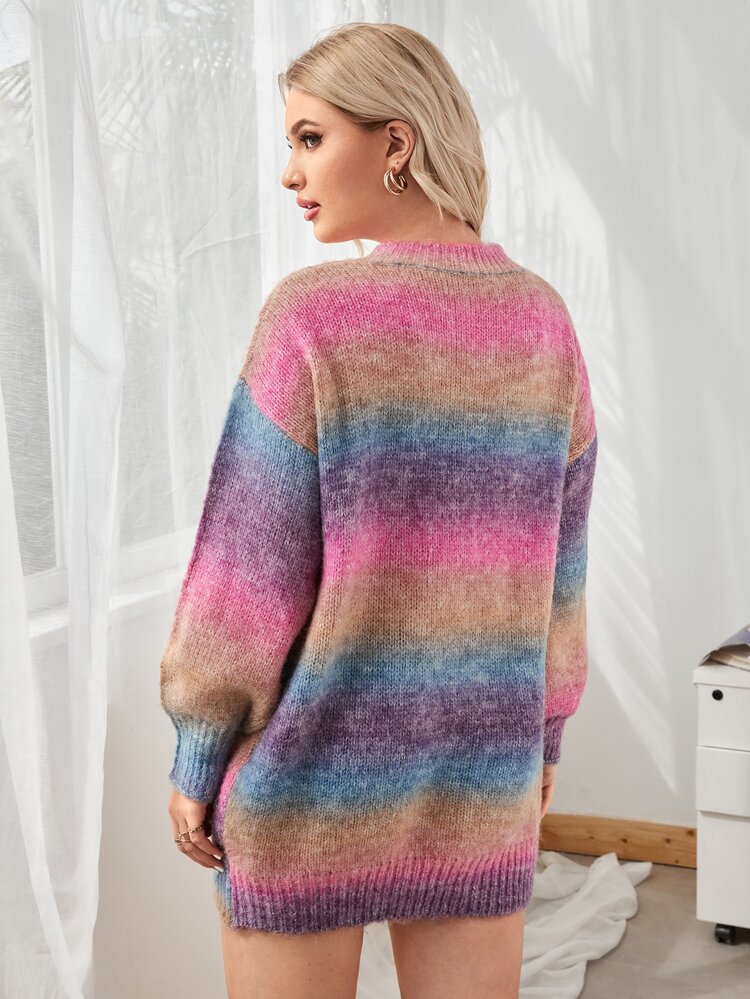 Plus Ombre Drop Shoulder Sweater, For Winter Knit Pullover Fall