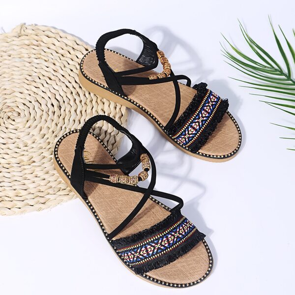 

Geo Graphic Strappy Sandals, Black