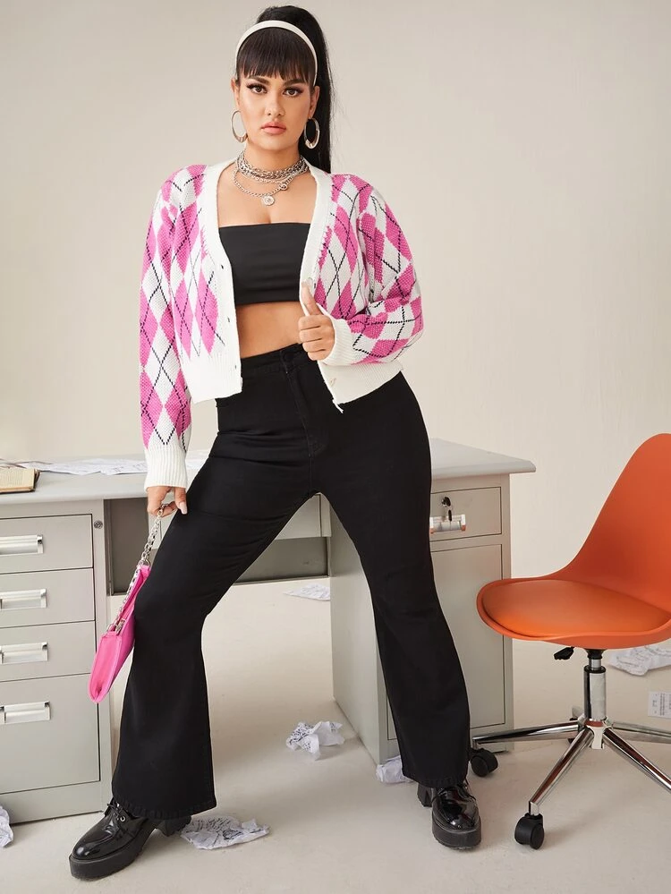 SHEIN Qutie Cárdigan con botón delantero con patrón de rombo - Multicolor - Añade 5