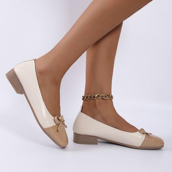 

Two Tone Bow Decor Flats, Apricot