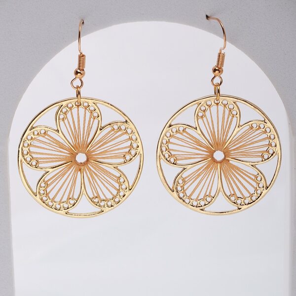 

Flower Detail Round Drop Earrings, Gold
