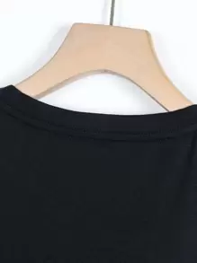 INAWLY Cartoon Bear And Letter Graphic Tee - Black - View 6