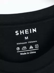 INAWLY Cartoon Bear And Letter Graphic Tee - Black - View 5