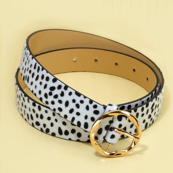

Girls Round Buckle Belt, Black and white