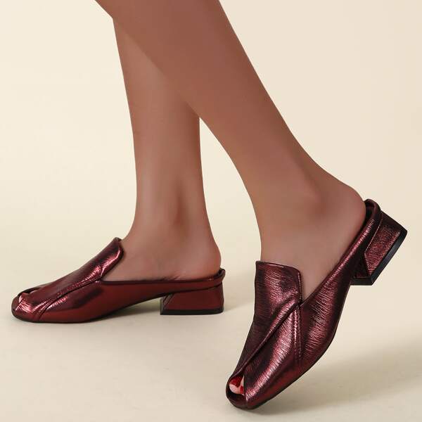 

Peep Toe Loafer Mules, Burgundy