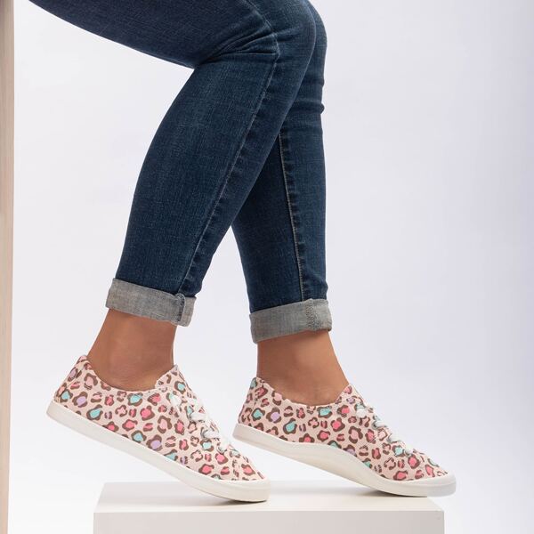 

Leopard Lace-up Front Canvas Shoes, Multicolor