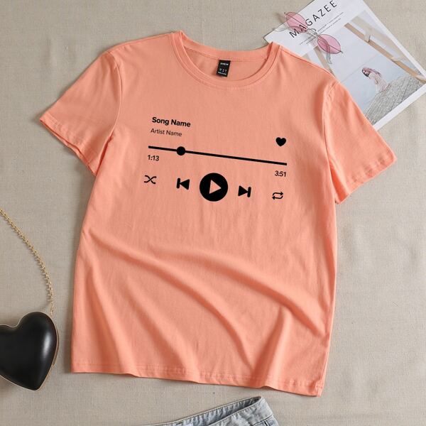 

Letter & Graphic Print Tee, Coral orange
