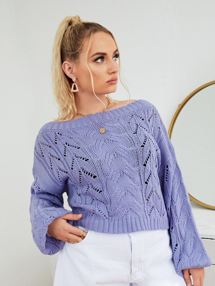 Jersey de punto de malla de hombros caídos - Morado - Añade 1