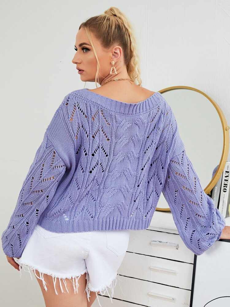 Jersey de punto de malla de hombros caídos - Morado - Añade 2