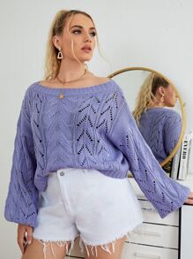 Plus Pointelle Knit Drop Shoulder Jumper - Purple - View 3