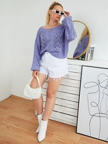 Plus Pointelle Knit Drop Shoulder Jumper - Purple - View 4