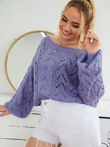 Plus Pointelle Knit Drop Shoulder Jumper - Purple - View 5