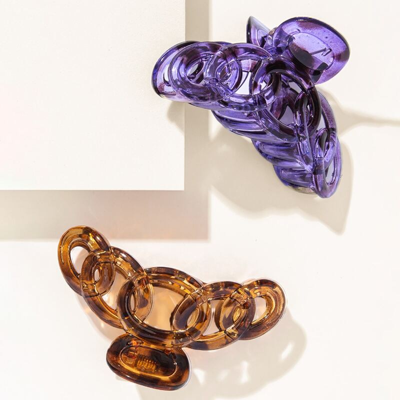

2pcs Chain Design Hair Claw, Multicolor