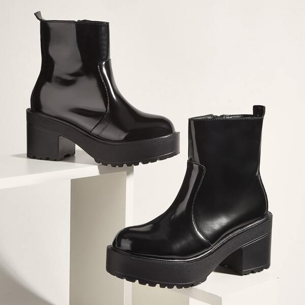 

Patent Side Zip Ankle Boots, Black